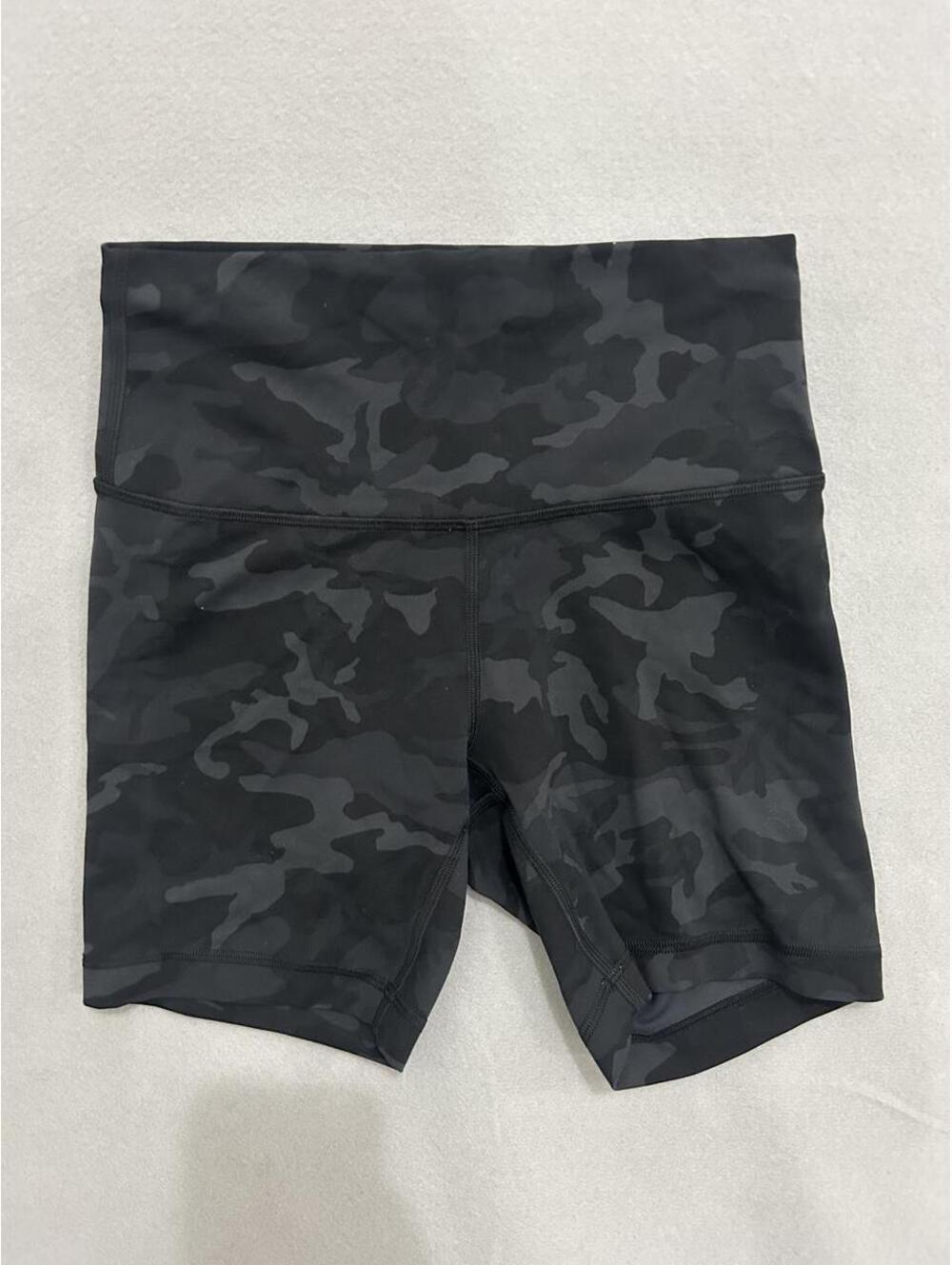 Lululemon Women's Black and Grey Camo High-Waist Athletic Shorts Size small